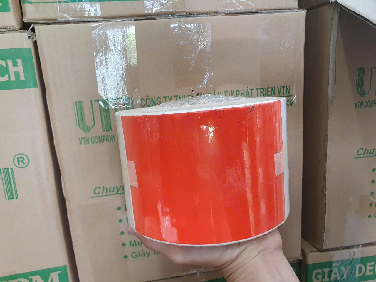 Giấy Decal In Mã Vạch PVC 100x150mm Màu Đỏ Cam